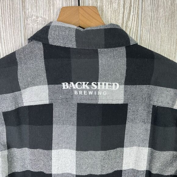 Burnside Men's Size Small Black Grey Heavy Flannel Button Down Shirt - Picture 5 of 9